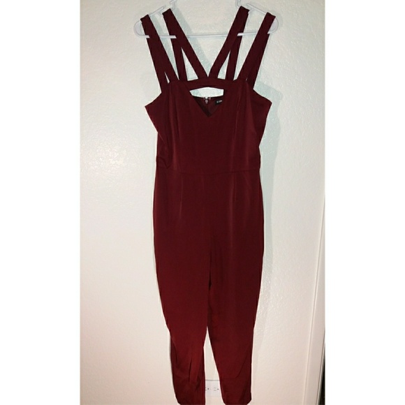Express Pants - Express | Maroon Cropped Jumpsuit Romper Oxblood 8